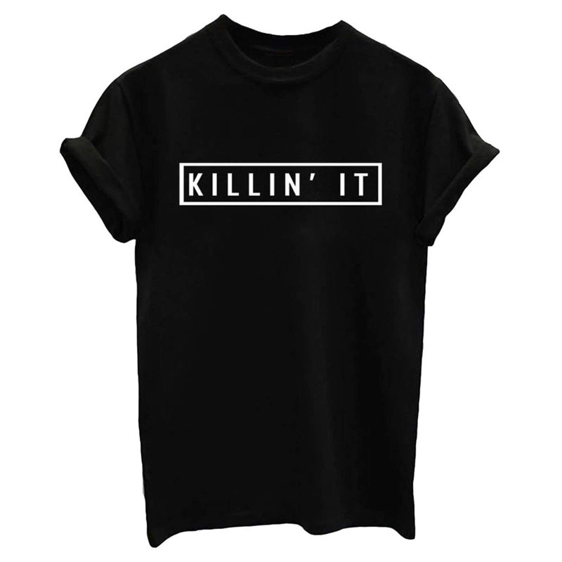 YITAN Women Tees Teen Girl Tops Graphic Cute Funny T Shirt Black Small - Image 2